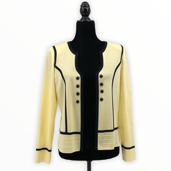 Ming Wang Yellow Contrast Button Knit Blazer - Picture 1 of 16
